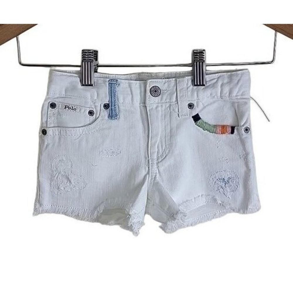 POLO Ralph Lauren Girls White Denim Shorts Cut Off Embroidered size 2T